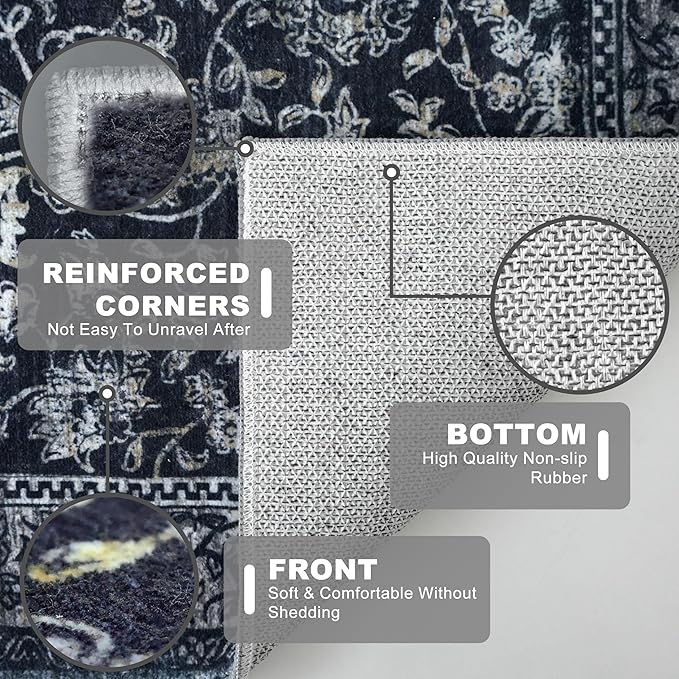 KILOCOCO Hallway Runner 2x6 Rug Runner Printed Vintage Floral Washable Kitchen - Image 4