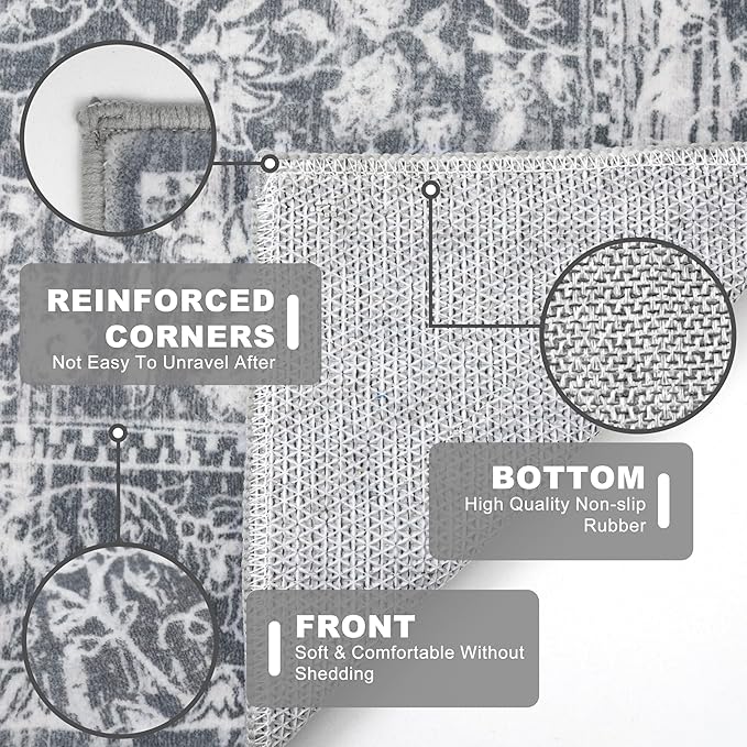 KILOCOCO Hallway Runner 2x7 Rug Runner Printed Vintage Floral Washable Kitchen - Image 5