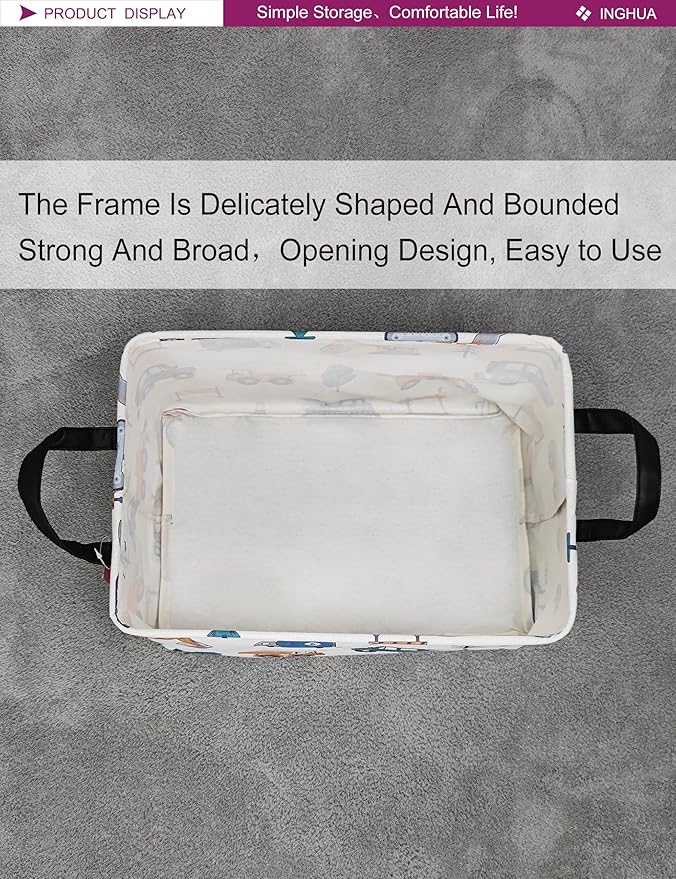 Rectangular Storage Basket Fabric Organizer Bin for Toys,Books,Clothes,Gifts,Pets-Perfect for Home,Office,Nursery,Dorm,Shelf(Rec-Vehicles)