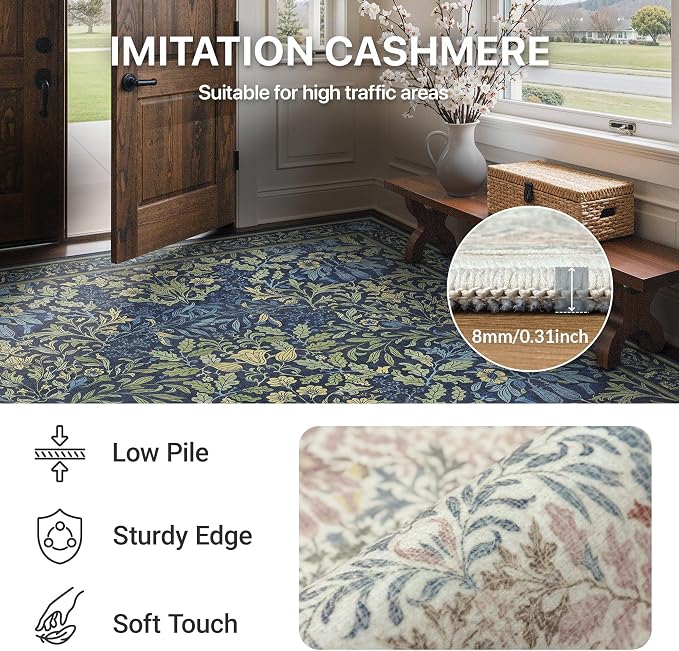 GENIMO Floral Washable Runner Rug 2’6” x 8’, Non-Slip Long Hallway Carpet - Image 4