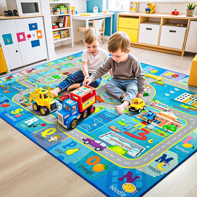 Chicrug 5x7 Car Road Area Rug for Kids Playroom Bedroom, Non Slip Low Pile - Image 5