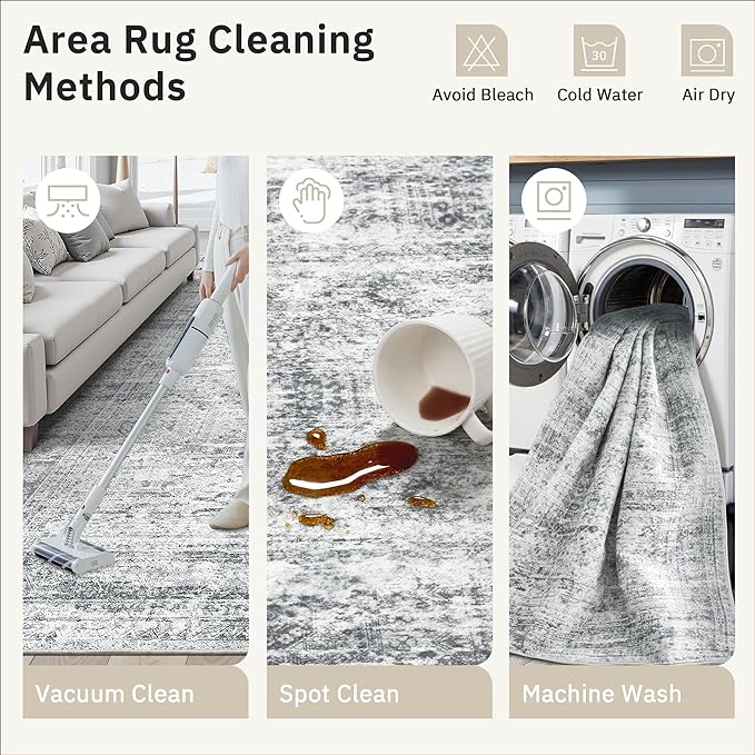 Soalmost 7x10 Area Rug for Living Room Washable Abstract Vintage Soft Thin - Image 9