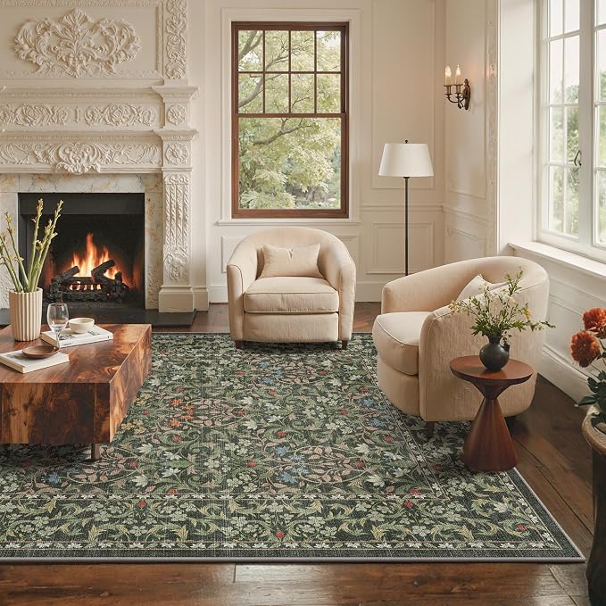 GENIMO Washable 4x6 Area Rug, Vintage Boho Floral Carpet, Soft Low-Pile - Image 3