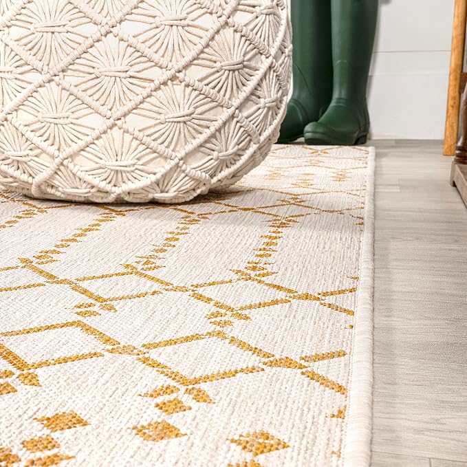 JONATHAN Y Moroccan Geometric Indoor Outdoor Runner Rug 2X8 Cream/Yellow - Image 6