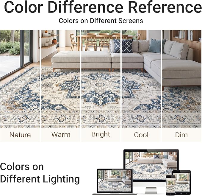 befbee 8x10 Area Rug for Living Rooms, Stain Resistant Neutral Washable Rugs - Image 6