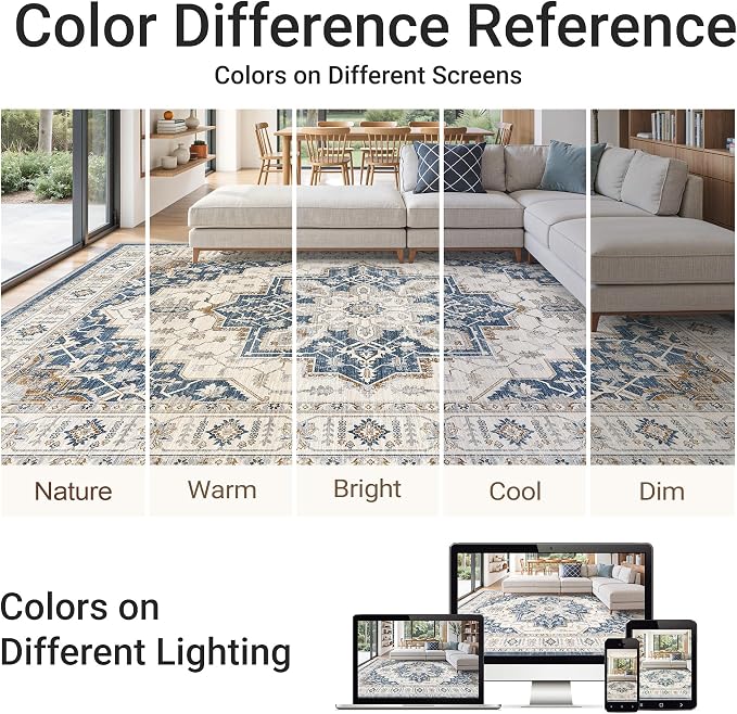 befbee 6x9 Area Rug for Living Rooms, Stain Resistant Neutral Washable Rugs for - Image 6
