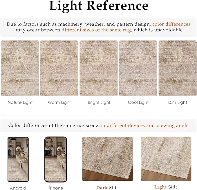 2x5 Washable Neutral Runner Rug Beige Vintage Hallway Kitchen Carpet Non-Slip - Image 8