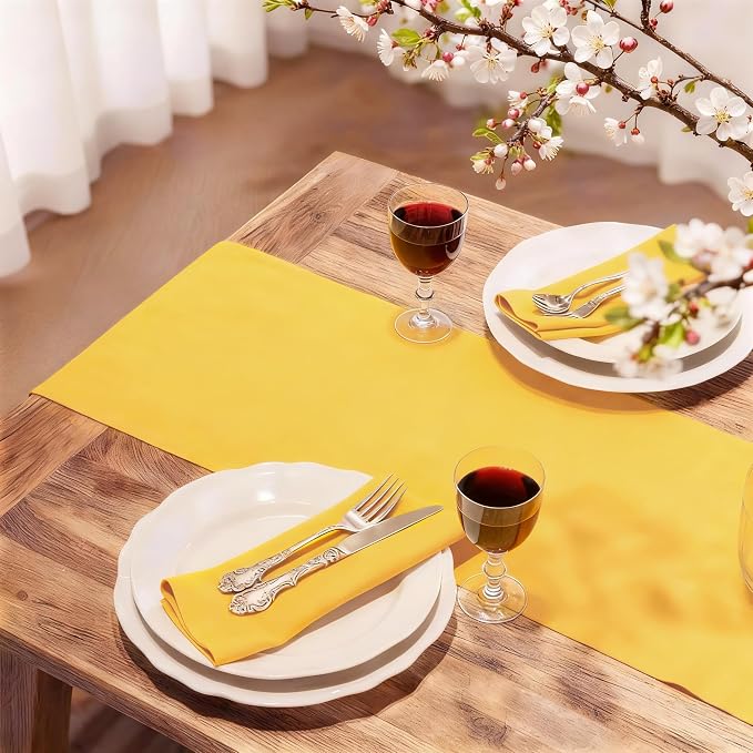 FOLINS&HOME Yellow Waterproof Decorative Table Runner 108 Inches Long | 210GSM - Image 2