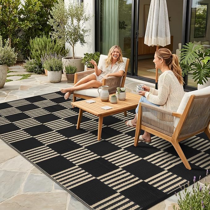 Garvee Waterproof Outdoor Rug 6x9, Checkered Foldable Plastic Straw Patio by Garvee