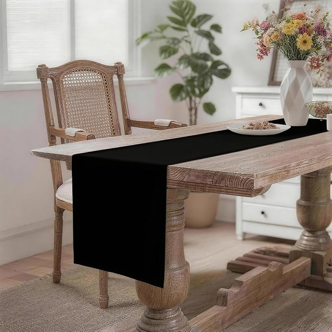 MEANMOY Black Table Runner 72 Inches Long Waterproof Washable Table Runners | - Image 2