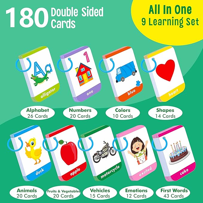 180 Toddler Learning Flashcards, Educational Tool for Preschoolers
