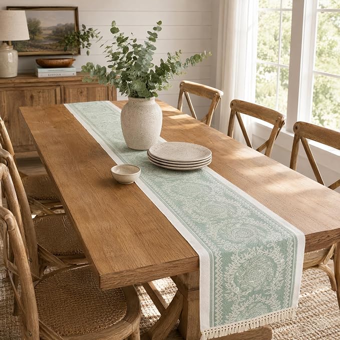 14x63 Medallion Table Runner Waterproof Rustic Farmhouse Macrame | Tired of a by UWWGKK