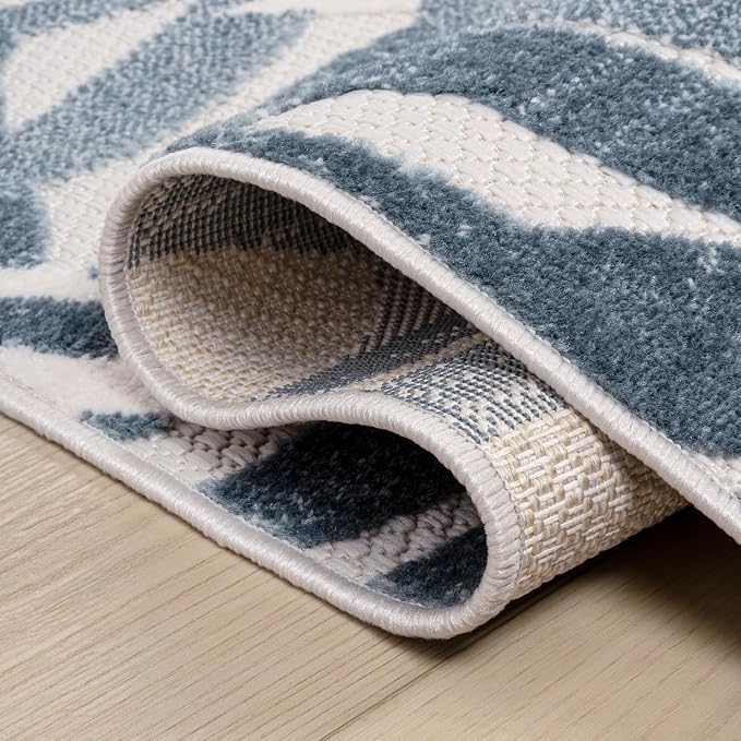 JONATHAN Y Tropics Palm Leaves Indoor Outdoor Area Rug 5x8 Cream/Dark Blue - Image 4