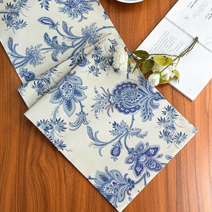 Blue Table Runner Cotton Polyester, 12x108 Inch by ZIWUROAD
