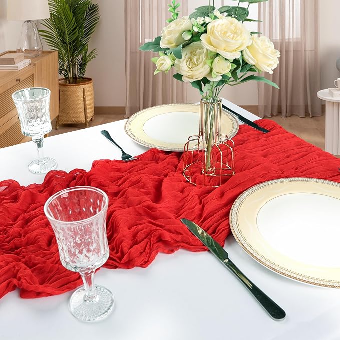 6 Pack 10Ft Red Cheesecloth Table Runner 23 x 120 Inch | Gauze Rustic Boho - Image 6