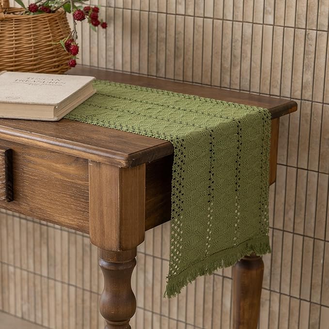 Keketoarrange Boho Macrame Table Runner 12x48 Inch | Woven Burlap Rustic Runner - Image 3