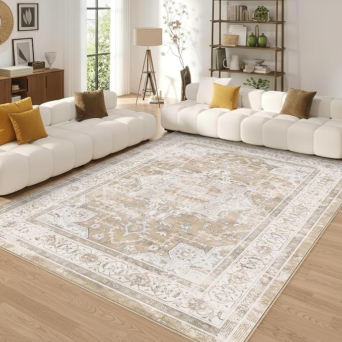 5x7 Area Rug for Living Room-Vintage Farmhouse Boho Floral Neutral Washable - Image 5