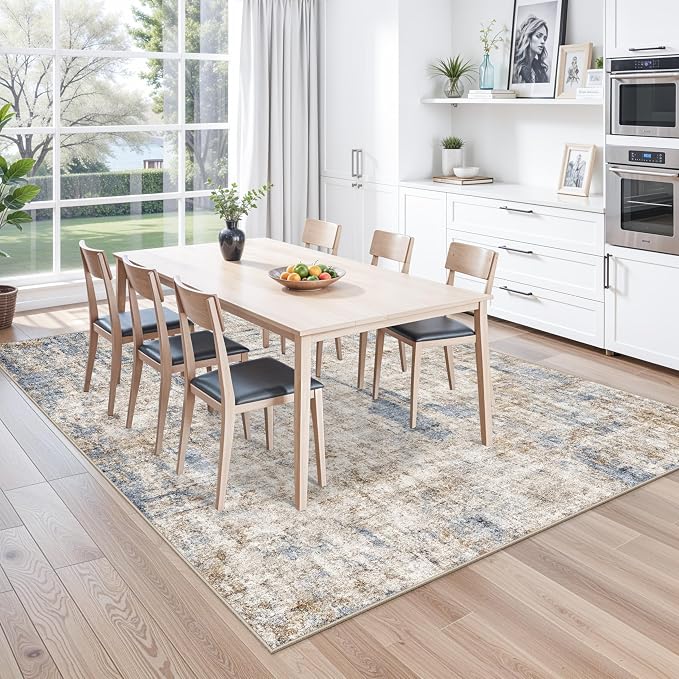 9x12 Washable Living Room Rug – Neutral Modern Abstract Large Area Rugs - Image 4