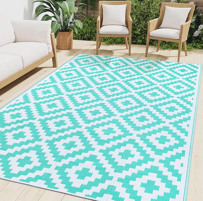 Smiry Waterproof Outdoor Rug 5x8 ft, Reversible Plastic Straw Patio Camping Rugs by Smiry