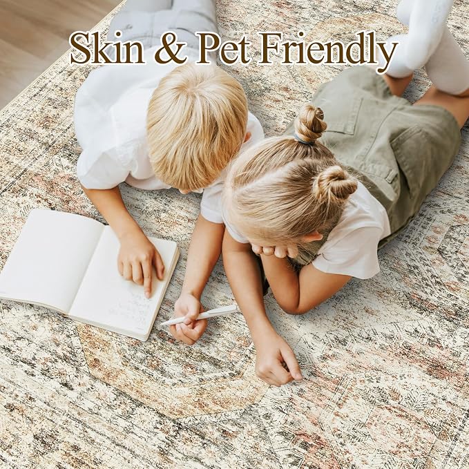 Soalmost 9x12 Area Rugs for Living Room, Non Slip Machine Washable Vintage Rugs - Image 4