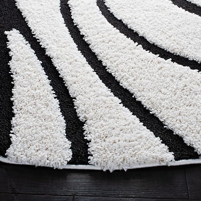 SAFAVIEH Florida Shag Collection 4' Round Ivory / Black SG471 Abstract Wave - Image 3