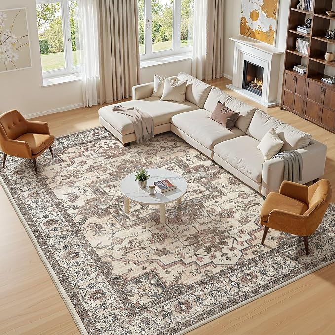 8x10 Area Rugs Living Room: Washable Vintage Rug Large Non-Slip Stain Resistant - Image 4