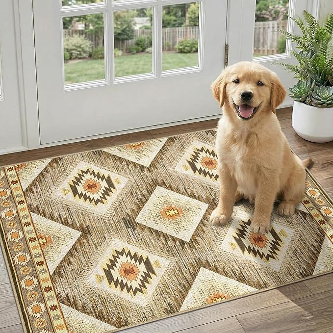 Area Rug 2x3 Rug Machine Washable Non-Slip Low Pile Print Pattern Western Rug by BESTSWEETIE