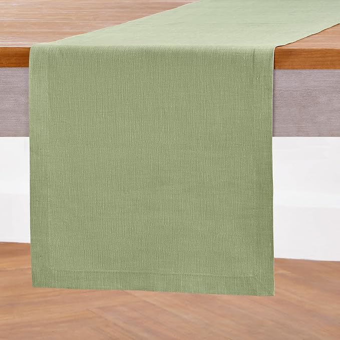 Solino Home 100% Pure Linen Table Runner Olive Long, Athena 14 x 108 in | Table by SolinoHome
