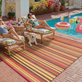 Outdoor Plastic Straw Rug Waterproof Patio 5x8 Red Orange Stripe Mat by WondRg