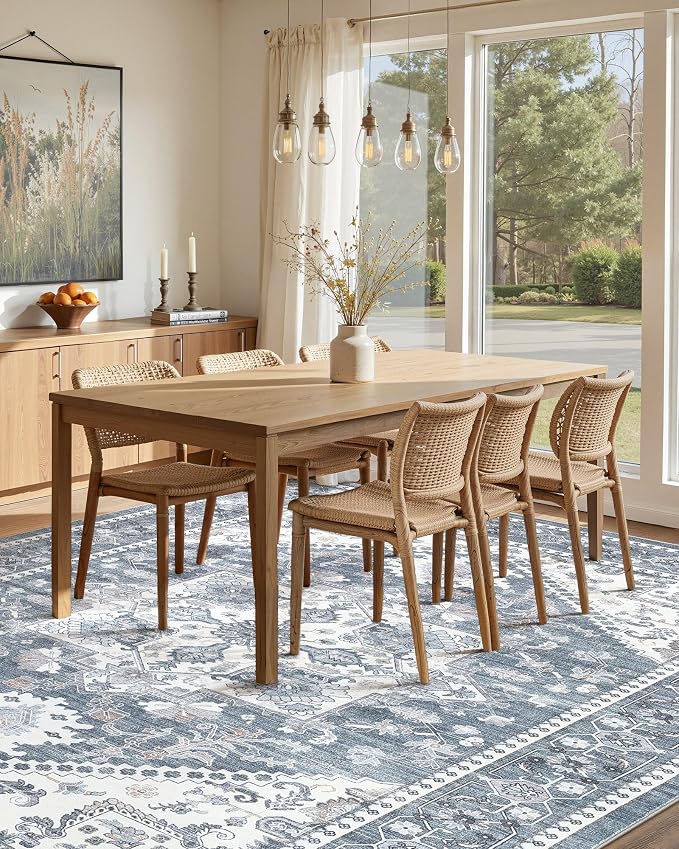 10x14 Vintage Area Rug: Washable Neutral Soft Non Slip Thin Large Floor Carpet - Image 7