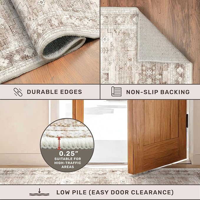Hazo Haus Washable Neutral Farmhouse Living Room Rug, 4x6 Area Rugs - Image 4