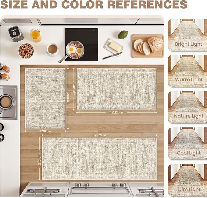 Washable Kitchen Rugs Sets of 3 Piece, Hallway Runner Rug Non-Slip - Image 2