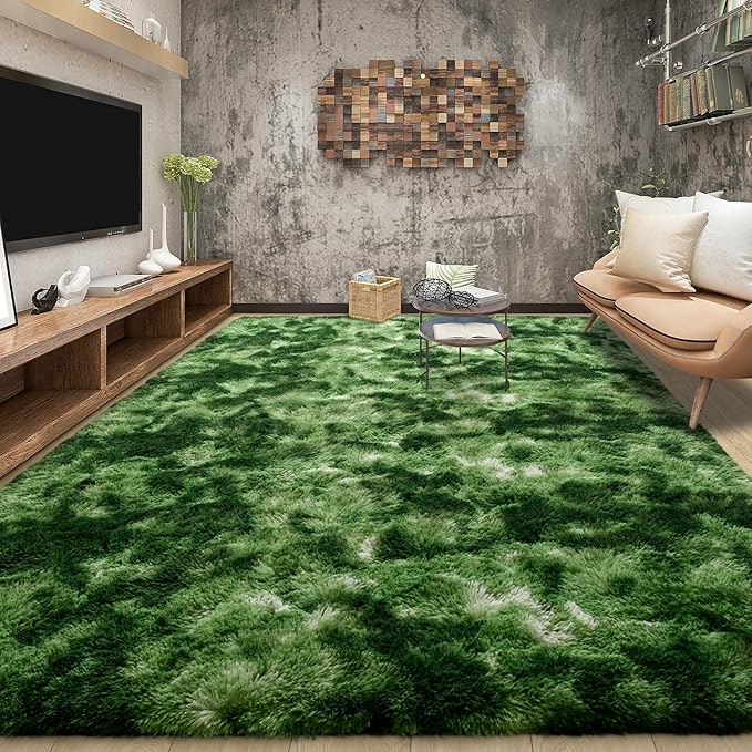 Tepook Fluffy Dark Green Rugs for Living Room Bedroom, 5x8 Soft Area Rug - Image 3