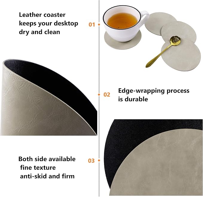 Set of 8 Faux Leather Round Placemats and Coasters, Coffee Mats Kitchen Table - Image 2