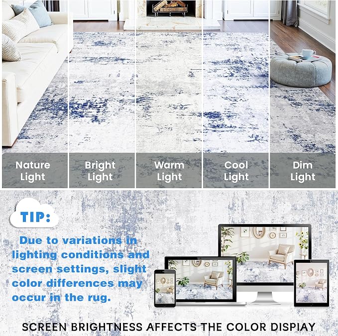 Area Rugs 10x14 Living Room: Large Modern Abstract Washable Rug Soft Anti-Skid - Image 9