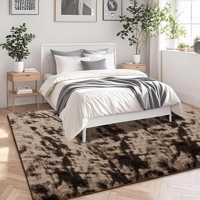 9x12 Tie-Dyed Brown Area Rugs for Living Room, Large Fluffy Shag Rug for - Image 4