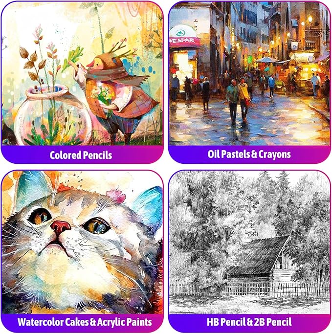 iBayam Arts and Crafts Kits for Kids Teens Girls Boys Adult, 195-Pack Deluxe Art Set Box with 3 PCS Drawing Pads, Canvases, Acrylic Painting, Drawing & Art Supplies for Pumpkin, Halloween, Christmas