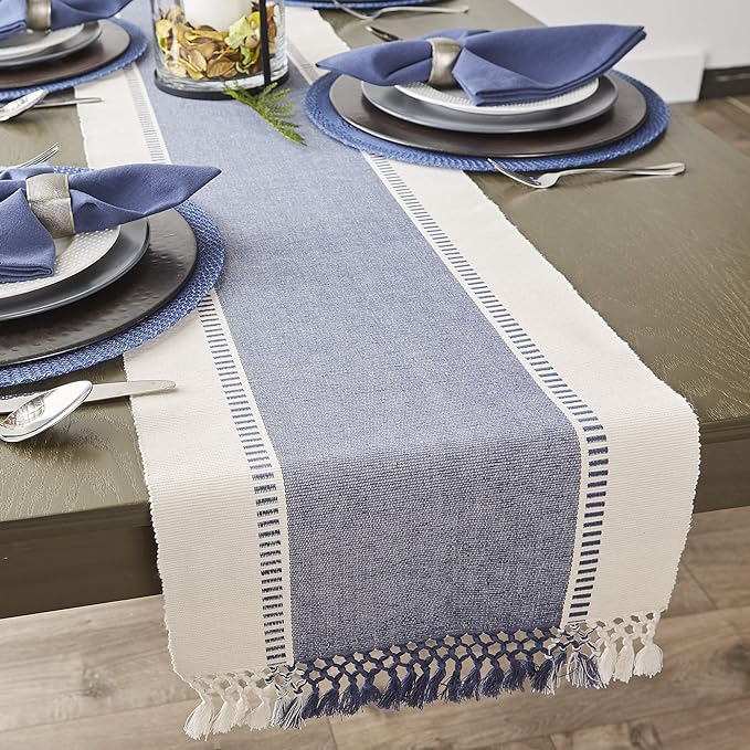 DII Dobby Stripe Table Runner, French Blue & Cream Background | Woven - Image 5