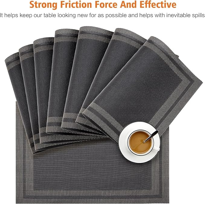 Placemats Set of 12, Vinyl Woven Black Non Slip Table Mats | Heat Resistant - Image 5
