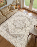 8x10 Vintage Area Rug: Washable Neutral Soft Non Slip Thin Large Floor Carpet by MICGEEK