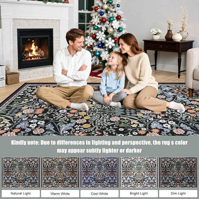Area Rug Living Room Rugs: Floral 3x5 Washable Rug Vintage Soft Boho Non-Slip - Image 9