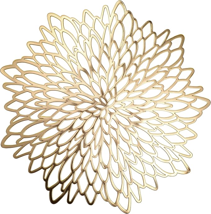 Set of 12 Round Placemats Gold, Heat-Resistant PVC Table Mats by Unknown