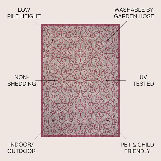 JONATHAN Y Vintage Filigree Indoor Outdoor Round Area Rug 5 Ft Light - Image 2