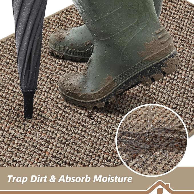 BEQHAUSE Dirt Trapper Door Mat 24" x 36" Half Circle Non-Slip Washable Doormats - Image 3