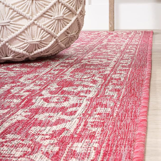JONATHAN Y Boho Medallion Indoor Outdoor Area Rug 4X6 Fuchsia/Light Gray - Image 7