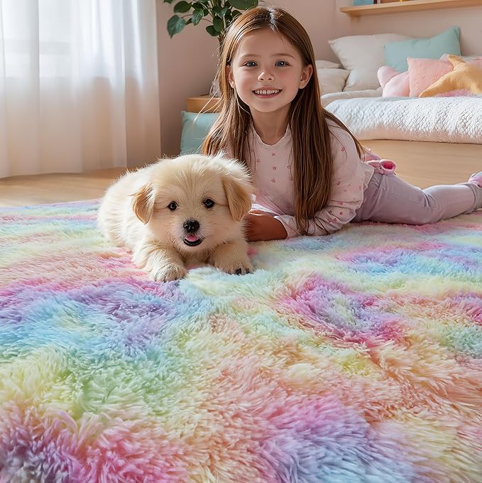 5x8 Rainbow Shaggy Unicorn Kids Rug - Image 2