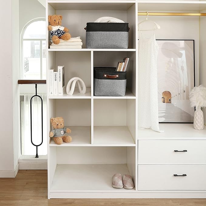 OrganiHaus Large Fabric Storage Baskets for Shelves 3 Pack | 15x11in Closet Storage Bins for Shelves | Clothes Storage Bins for Organizing | Linen Closet Organizers | Fabric Basket, Gray/Black