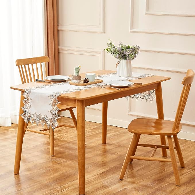 White Linen Table Runner 60” Lace Coffee Table Runners | French Dresser Runners - Image 4