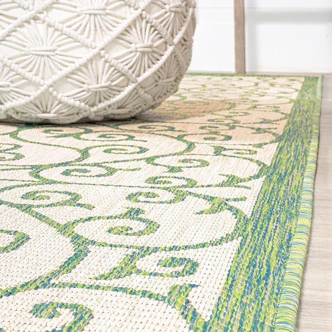 JONATHAN Y Vintage Filigree Indoor Outdoor Area Rug 9X12 Cream/Green, Madrid - Image 8