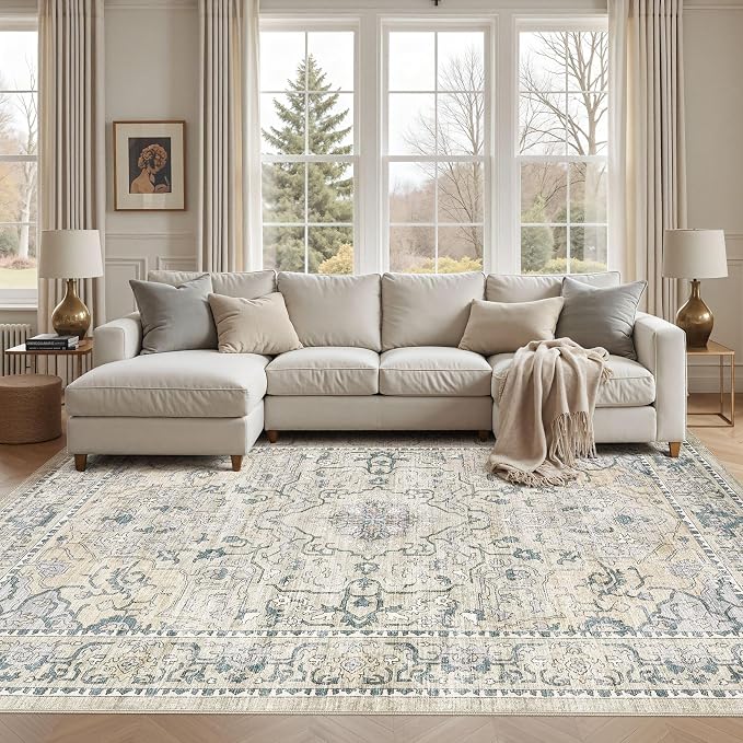 cotiled 7x9 Area Rug Machine Washable Vintage Carpet by COTILED